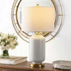 Amaia 26 in. White Table Lamp with White Shade by Safavieh -Safavieh Sales white safavieh table lamps tbl4285b 31 1000