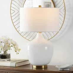 Eugenie 27 in. White Table Lamp with White Shade by Safavieh 7 Eugenie 27 in. White Table Lamp with White Shade by Safavieh -Safavieh Sales white safavieh table lamps tbl4289a 31 1000