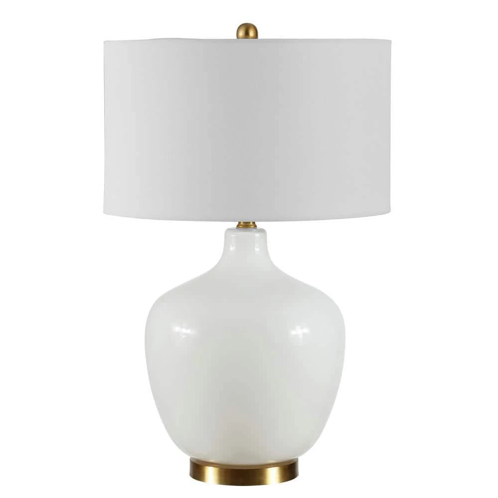 Eugenie 27 in. White Table Lamp with White Shade by Safavieh 1 Eugenie 27 in. White Table Lamp with White Shade by Safavieh