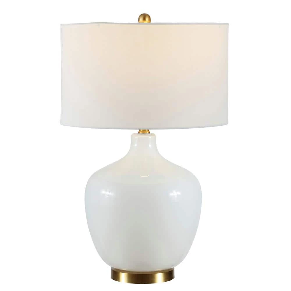 Eugenie 27 in. White Table Lamp with White Shade by Safavieh 3 Eugenie 27 in. White Table Lamp with White Shade by Safavieh - Image 3