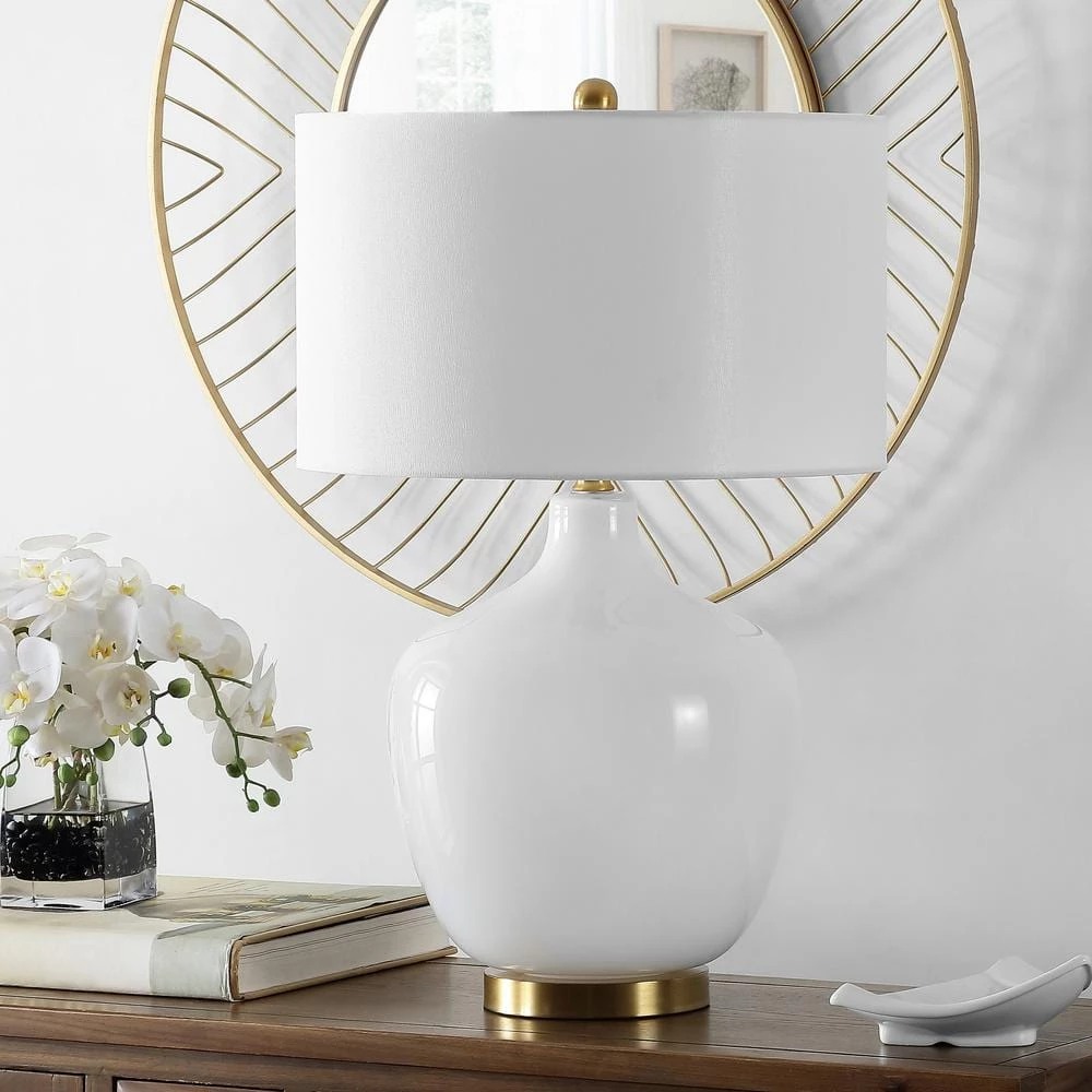 Eugenie 27 in. White Table Lamp with White Shade by Safavieh 2 Eugenie 27 in. White Table Lamp with White Shade by Safavieh - Image 2