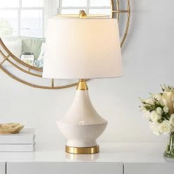 Marlowe 24.5 in. White Table Lamp with White Shade (Set of 2) by Safavieh -Safavieh Sales white safavieh table lamps tbl4310a set2 1f 1000