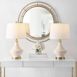 Marlowe 24.5 in. White Table Lamp with White Shade (Set of 2) by Safavieh -Safavieh Sales white safavieh table lamps tbl4310a set2 31 1000