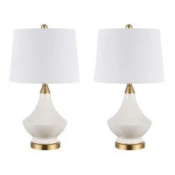 Marlowe 24.5 in. White Table Lamp with White Shade (Set of 2) by Safavieh