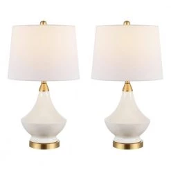 Marlowe 24.5 in. White Table Lamp with White Shade (Set of 2) by Safavieh -Safavieh Sales white safavieh table lamps tbl4310a set2 c3 1000
