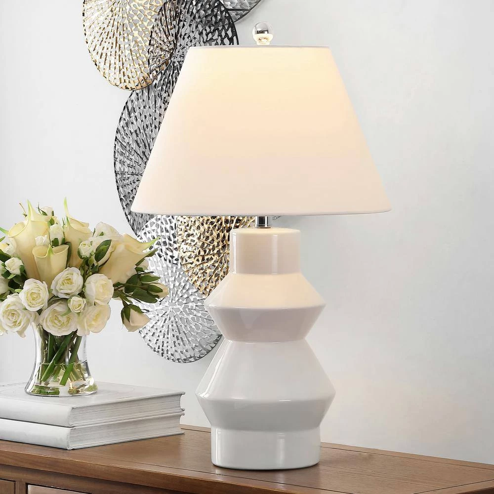 Larcia 25.5 in. White Table Lamp with White Shade by Safavieh 4 Larcia 25.5 in. White Table Lamp with White Shade by Safavieh - Image 4