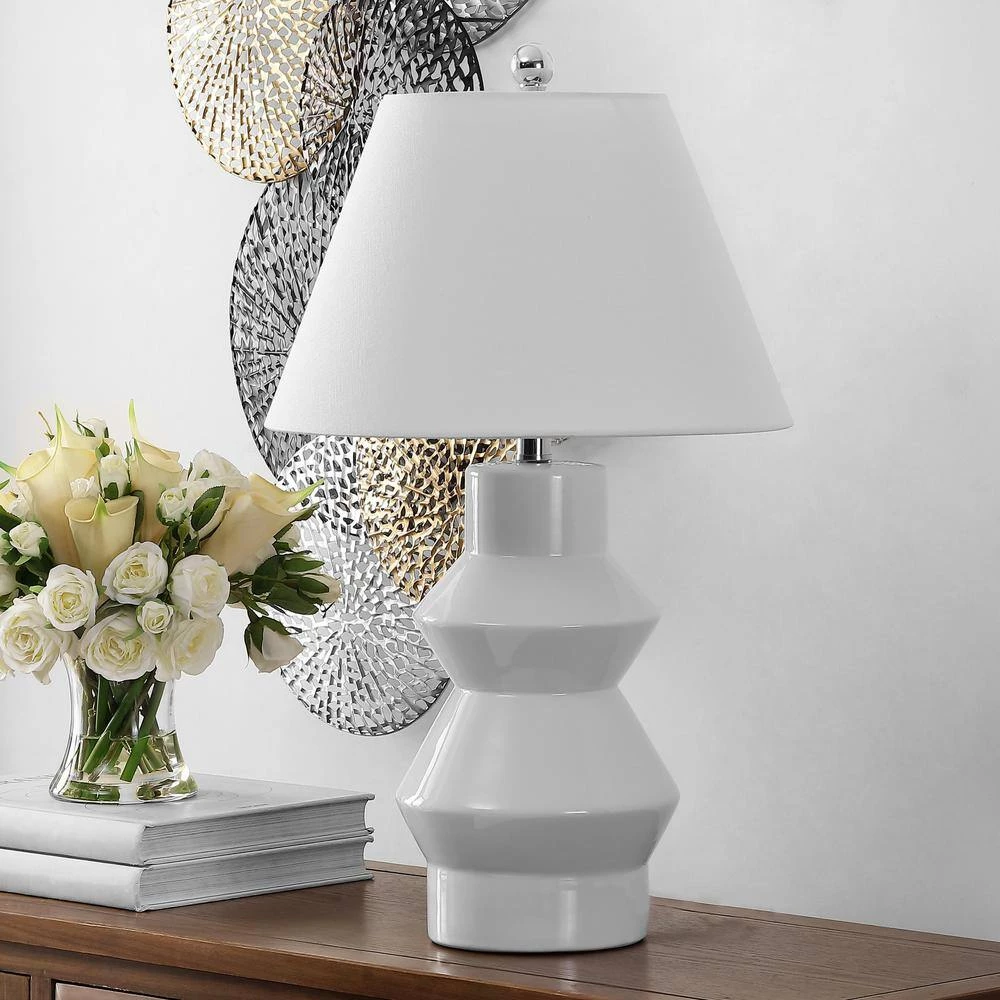 Larcia 25.5 in. White Table Lamp with White Shade by Safavieh 2 Larcia 25.5 in. White Table Lamp with White Shade by Safavieh - Image 2
