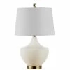 Demra 25 in. White Table Lamp with White Shade by Safavieh