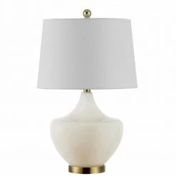 Demra 25 in. White Table Lamp with White Shade by Safavieh