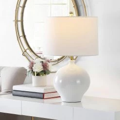Kemli 23.5 in. White Table Lamp with White Shade by Safavieh -Safavieh Sales white safavieh table lamps tbl4394a 31 1000