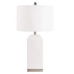 Ernia 27 in. White Table Lamp with Off White Shade (Set of 2) by Safavieh -Safavieh Sales white safavieh table lamps tbl7005a set2 4f 1000