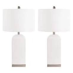 Ernia 27 in. White Table Lamp with Off White Shade (Set of 2) by Safavieh