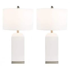 Ernia 27 in. White Table Lamp with Off White Shade (Set of 2) by Safavieh -Safavieh Sales white safavieh table lamps tbl7005a set2 c3 1000