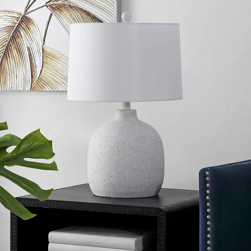 Veleri 24 in. White Speckle Table Lamp with White Shade by Safavieh 2 Veleri 24 in. White Speckle Table Lamp with White Shade by Safavieh - Image 2